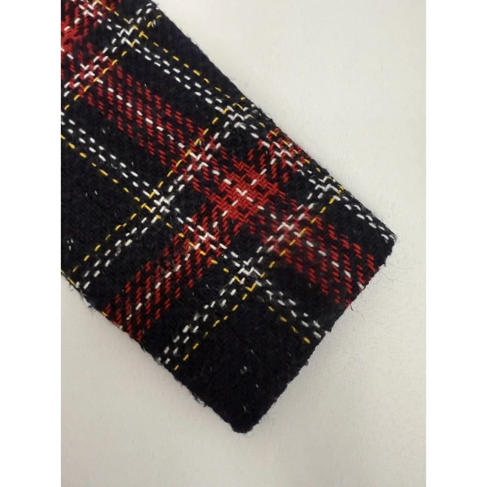 Talbots Aberdeen Plaid Tweed Wool Blend Black‎ Red Blazer Womens Size 12P Petite